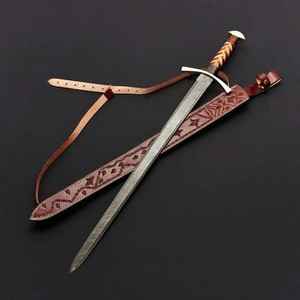 Épées personnalisées OEM en gros, de haute qualité, faites à la main, en acier Damas de qualité industrielle, style Viking, pour le camping en extérieur, avec fourreau d'épée antique - Product Image 6