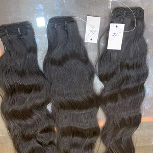 Extensions de cheveux humains 100% Remy Indian Temple DAKSHA, 16 pouces, double trame machine, cheveux vierges non traités, ondulation naturelle, pour tissage et permanente - Product Image 1
