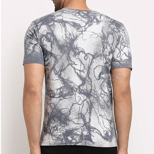 เสื้อยืดคอกลมแขนสั้นพิมพ์ลายสำหรับผู้ชาย ทรงเข้ารูป ผ้าถัก ระบายอากาศได้ดี สวมใส่สบาย ลายสีเทา - Product Image 4