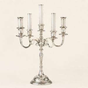 Luxury <b>Silver</b> Metal Candelabra 5 Arms Aluminum <b>Candlestick</b> Holder for Wedding Table Centerpiece and Christmas Home Decoration - Product Image 3