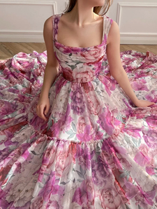 Vestido Maxi Estilo Corsé con Estampado Floral para Mujer, Escote Cuadrado Favorecedor, Sin Mangas, Vestido de Algodón Artesanal - Product Image 4