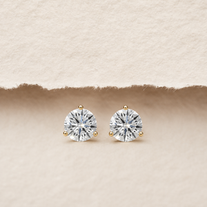 Round Brilliant Cut Lab Grown Diamond Stud <b>Earrings</b> Three Prong Martini Screw <b>Back</b> Jewelry 14K 18k Pure Gold Engagement <b>Earrings</b> - Product Image 5