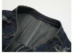 Men's Ripped <b>Denim</b> Bermuda Shorts Mid Waist Patchwork Washed Casual Style Button Fly 100% Cotton <b>Material</b> - Product Image 4