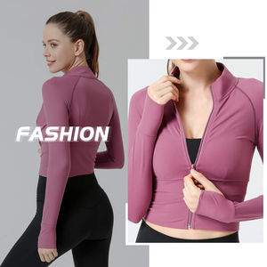 Zipper <b>Jacket</b> Women Crop Tops <b>Yoga</b> T-shirts Solid Sports Top Long Sleeve Running Shirts Sexy Quick Dry Fitness Gym Sport Wear - Product Image 4