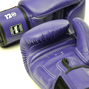 Gants de boxe violets en cuir à lacets, respirants, pour entraînement et sparring professionnel, avec logo personnalisé - Product Image 6
