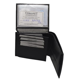 Portefeuille en cuir véritable Coronet International, porte-cartes multiples, fermeture pliante, style minimaliste unisexe, noir - Product Image 4