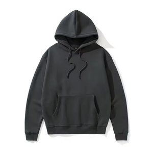 Sudadera con Capucha para Hombre, Color Negro Sólido, Resistente al Viento, 220g, Forro Polar, 100% Algodón, Informal, Otoñal, Tejida - Product Image 1