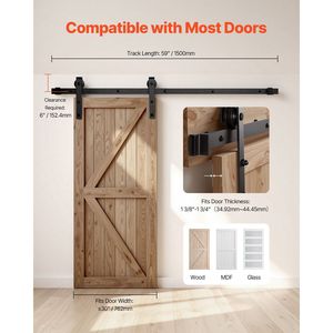 5FT nero singolo scorrevole porta del fienile Kit Hardware elegante porta del fienile scorrevole per uso domestico - Product Image 6