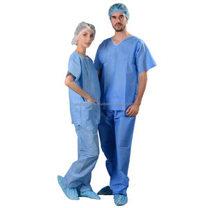 Combinaisons de blouses médicales jetables SMS bleues confortables, uniformes médicaux d'hôpital, ensembles de blouses - Product Image 1