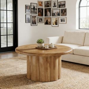 Tavolino da Caffè Rotondo in Stile Moderno con Base Scanalata per Soggiorno - Product Image 1