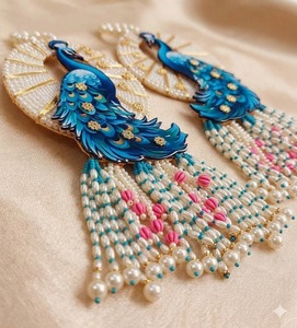Peacock Wall Hanging Art Decor Bohemian Style Pearl Frame Gold Plated Circular Design Handmade Home Decoration - Product Image 2