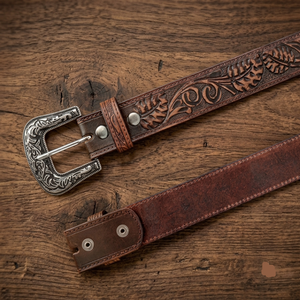Premium Men's Vintage Western <b>Leather</b> <b>Tooling</b> Belt Hand Carved Floral Engraved Hot Sale Made in India <b>Tooled</b> <b>Leather</b> Belt - Product Image 5