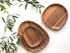 Plato de Madera de Acacia, Platos Japoneses, Plato Irregular de Madera para Té, Plato para Aperitivos, Plato para Pastel, Desayuno, Café, Postre - Product Image 2