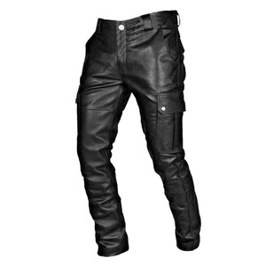 กางเกงหนังวัวแท้ทรงไบค์เกอร์สีดำ ดีไซน์ทันสมัย ให้ความรู้สึกพรีเมียม ขายดี กางเกงหนังแฟชั่น - Product Image 1