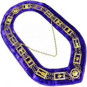 Collier de Collation Maçonnique le Plus Demandé, Chaîne avec Fond Violet et Bijoux Plaqué Or - Product Image 1