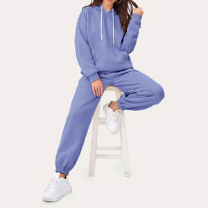 Ensemble de survêtement en molleton épais pour femme, personnalisable avec logo imprimé, comprenant un sweat à capuche et un pantalon de jogging, ensemble deux pièces pour l'hiver - Product Image 5