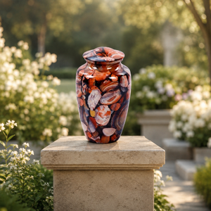 Handcrafted Red Agate Pattern Cremation Urn for Human Ashes - Elegant Metal <b>Memorial</b> Funeral Keepsake with <b>Stone</b> Jasper Design - Product Image 5