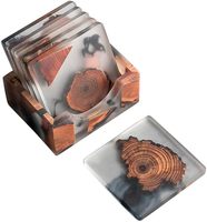Sous-verres en bois avec support, sous-verres en résine époxy pour boissons, sous-verres artistiques pour la maison, le bureau, le bar à café, protection de table, décoration