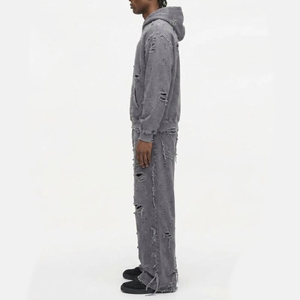Survêtement Homme Délavé Effet Usé de Haute Qualité Personnalisable Vintage Streetwear Uni Polyester/Coton Effet Soleil Décoloré Prix Abordables - Product Image 1