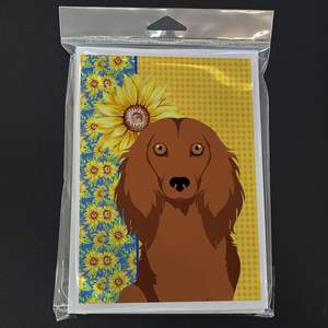 Summer Sunflowers Red Dachshund Tarjetas de felicitación Pack 8 Whimsical A7 Tamaño 5x7 Tarjetas de notas en blanco Sobres Estilo de pelo largo para - Product Image 3