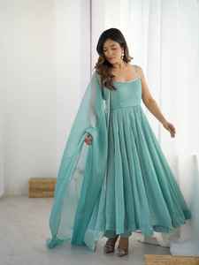 Selling Latest Fashion for Women Long Fox Georgette With Embroidery Anarkali Kurti Gown With Dupatta <b>Wedding</b> Partywear Suit - Product Image 2