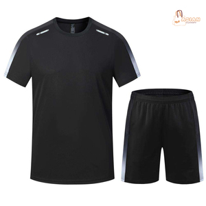 Ensemble de sport pour homme coupe-vent automne, séchage rapide, polyester/coton, t-shirt et short d'entraînement, uni, sans marque - Product Image 2