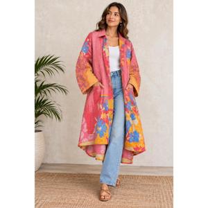 Vintage Patchwork Lange Jacke für Damen, Handgefertigter Indischer Kantha-Mantel, Lässige Freizeitjacke - Product Image 2