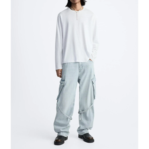 Jean cargo à jambes larges pour hommes, pantalon en denim bleu clair, coupe ample, multi-poches, streetwear, pantalon en coton coupe ample - Product Image 2