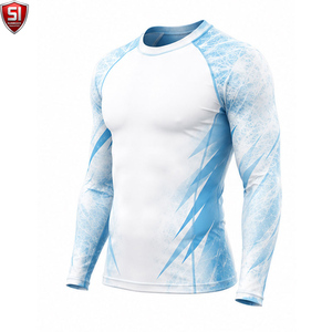 Maillot de compression unisexe à manches longues avec impression par sublimation, col rond, manches intégrales, anti-transpiration, séchage rapide, pour le sport - Product Image 3