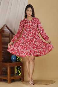 Robe midi évasée décontractée pour femme, imprimé feuilles rouges, style western, pour un look moderne printemps-automne - Product Image 4