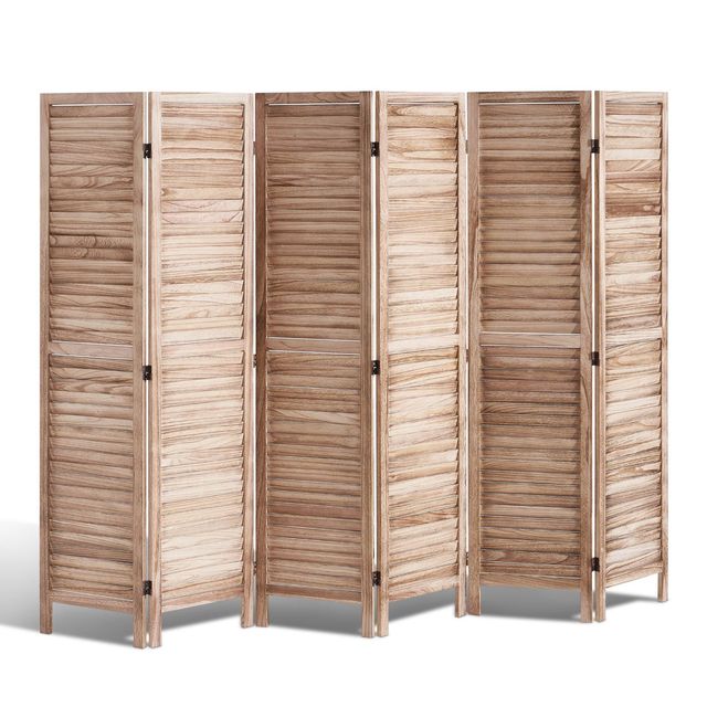 6-Panel Portable Folding Wood Screen 66.9-Inch Indoor Louvered Partition Divider for Home Bedroom Decoration Privacy Room