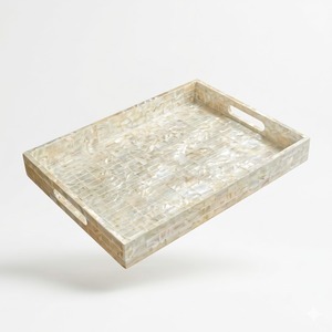 Handmade Mother Of Pearl Inlay White Rectangular Serving Tray Elegant Floral Design MOP Home Decorative Accent Kitchenware - Product Image 2