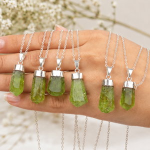 Wholesale Natural Peridot Pendant Necklace 925 Sterling Silver Cap <b>Raw</b> <b>Crystal</b> Gemstone Jewellery - Product Image 1