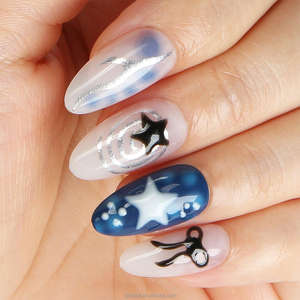 Ongles artificiels à presser personnalisés, courts, carrés, pailletés, style amande française, avec colle, aspect naturel, en ABS, marque privée - Product Image 6