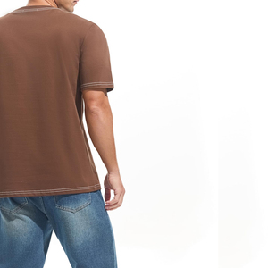 T-shirt en jersey de coton 100% respirant, coupe classique, couleur unie, col rond, manches courtes, couleur café, pour homme, style décontracté. - Product Image 4