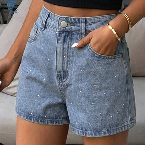 Damen Mid-Waist Jeans-Shorts mit Strass-Verzierung, Atmungsaktiv, Umweltfreundlich, Lässig, Anpassbare Farben, OEM-Fertigung - Product Image 2