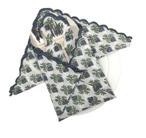 แอร์ฟอร์ซที่มีคุณภาพสูงสีเขียวอ็อกซ์ฟอร์ดสีฟ้าเฟิร์นอินเดียสวยงามดอกไม้บล็อกมือพิมพ์ลายปักผ้าบริสุทธิ์อุปกรณ์เสริมผ้าเช็ดปาก - Product Image 1