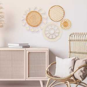 Étagère murale verticale en jute naturelle écologique, motif floral, artisanat décoratif tissé à la main, style Art Déco, pour appartement et salon - Product Image 1