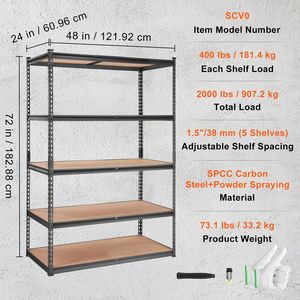 Scaffalatura da Garage a 5 Ripiani Regolabili, Capacità 900 Kg, Unità di Stoccaggio in Metallo, Scaffale Multiuso Nero - 122 cm - Product Image 4