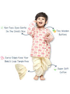 Kurta pour bébé garçon avec imprimé éléphant ethnique et pantalon dhoti, tenue traditionnelle pour enfants, vêtements de fête confortables en coton pour tout-petits - Product Image 4