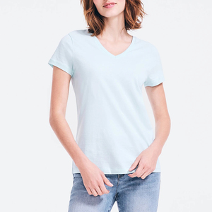 Hot Selling Women's V-Neck Shirts Knitted 100% Cotton Quick Dry Breathable Sustainable Best Price Casual Wear OEM Service - Product Image 2