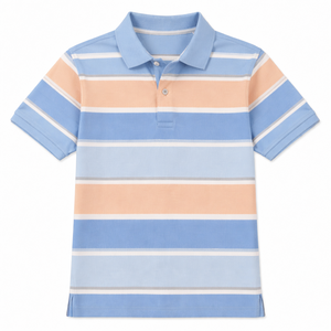 Chemise tricotée rayée pour homme, manches courtes, col, logo frontal, décontractée, mélange de coton, pour l'été, OEM ODM, vente en gros - Product Image 1