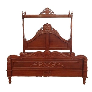 Lit Double Style Ancien Design Vintage Meuble en Bois Peinture Et D'Or