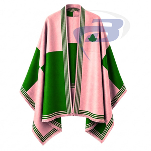 อัลฟ่า |   คาปา |   เสื้อคลุมคาร์ดิแกนสีเขียวและชมพูสำหรับผู้หญิงของ Alpha Sorority ผ้าคลุมไหล่ลายทางแบบเปิดด้านหน้า สวมใส่ได้ทุกวัน - Product Image 1