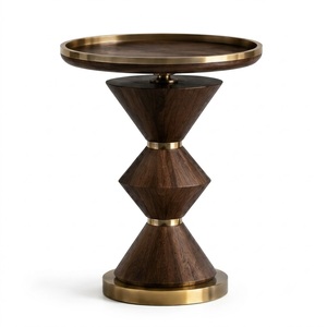 Mesa Auxiliar Redonda de Madera de Mango con Acabado en Nogal y Base de Latón, Personalizada OEM para Exportación SAF, Duradera, para Decoración del Hogar - Product Image 1