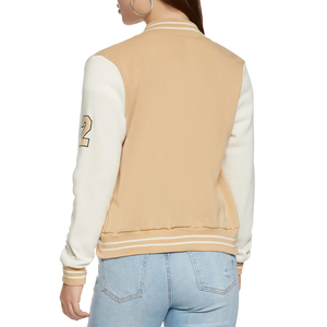 Veste universitaire unisexe avec broderie de la lettre A, couleur beige et blanche, style preppy, coupe classique, col rabattu, fermeture à boutons - Product Image 4