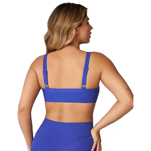 Stylish Royal Blue Sports Bra Square <b>Neck</b> Wire Free <b>Padded</b> Workout Crop Top For Women Medium Impact Yoga Bra - Product Image 3