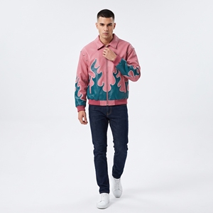 Blouson Bomber en Cuir pour Homme Dumela, Imprimé Flamme, Style Moto, Col Rabattu, Fermeture Éclair, Coupe Classique Automne - Product Image 4