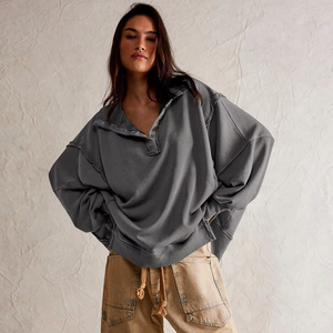 Sudadera con Capucha para Mujer, Estilo Moderno, con Botones, Holgada, Manga Larga, Color Sólido, 100% Algodón Ecológico, Venta al Por Mayor CAULT ARRAY - Product Image 3