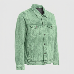 Veste en jean délavée vert clair vintage personnalisée pour homme, coupe oversize, style streetwear décontracté, en coton, vente en gros - Product Image 3
